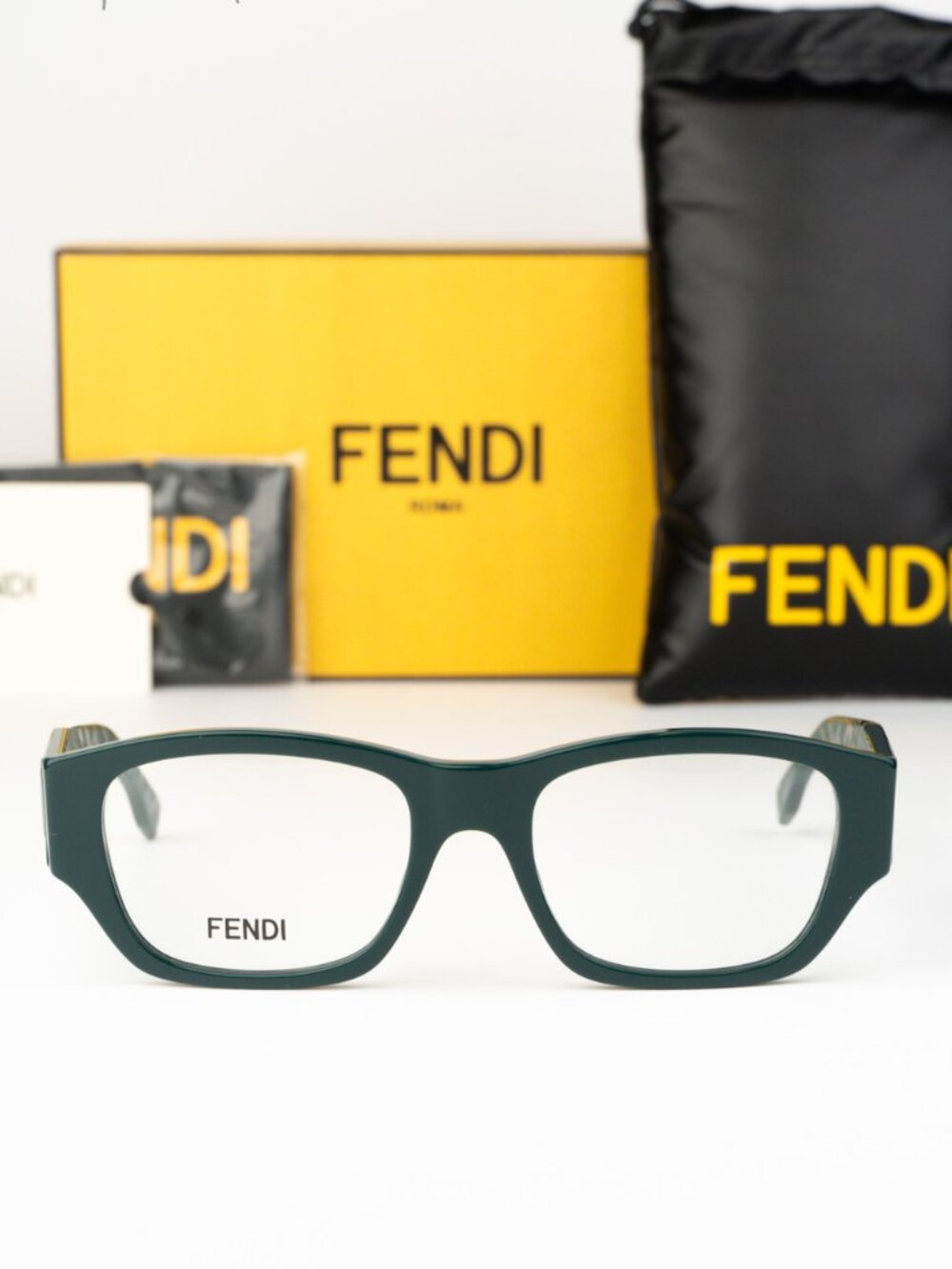 Fendi Men Eyeglasses Rectangular Green Demo FE50123I 096 NEW AUTHENTIC